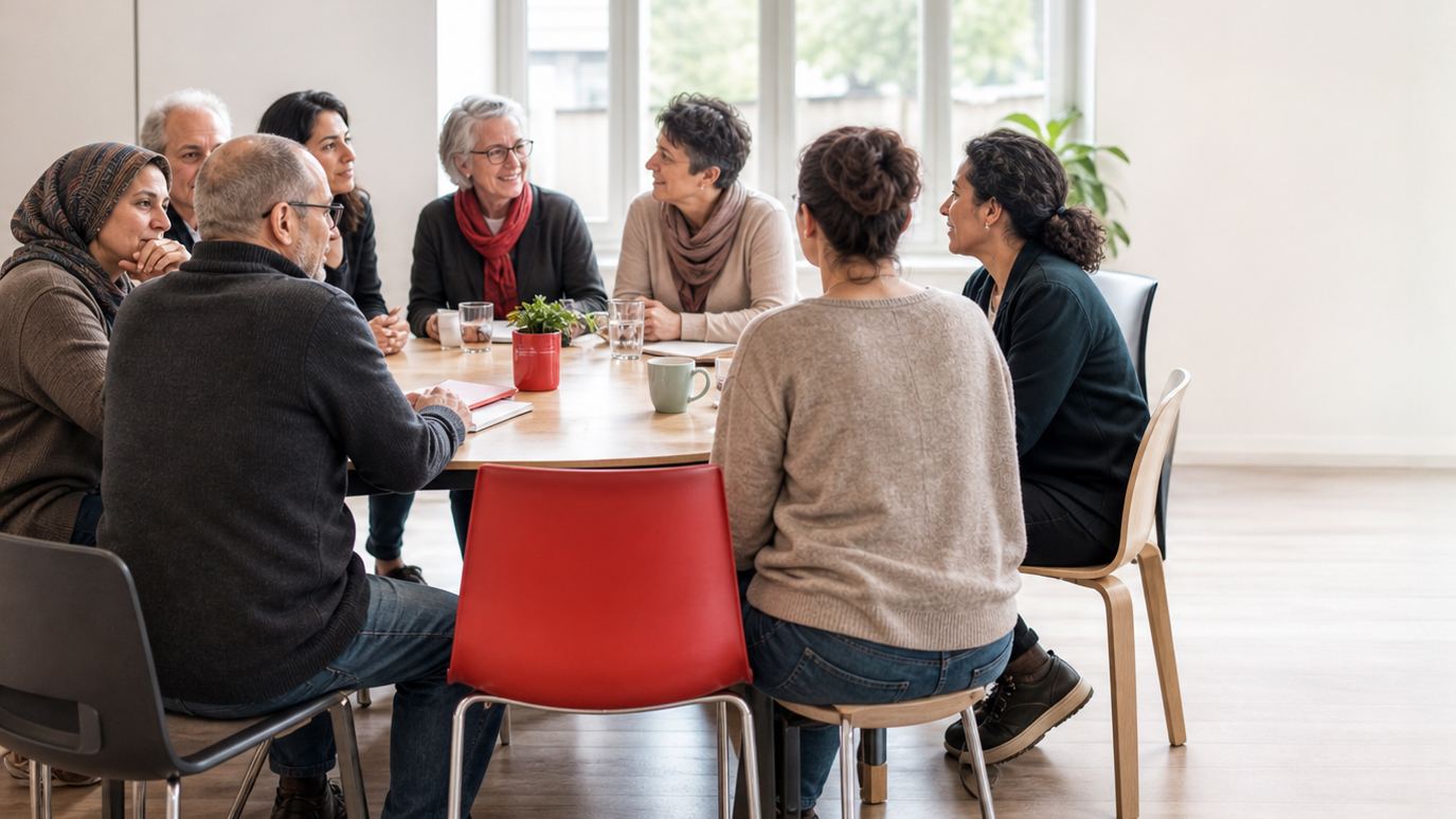Menschen mit unterschiedlichen Erfahrungen im gemeinsamen Gespräch